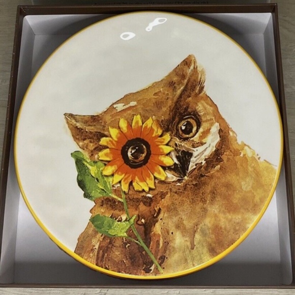 Pier 1~Fall Woodland Animals Set of 4~Salad Plates~New Open Box Hand Painted - Picture 7 of 9